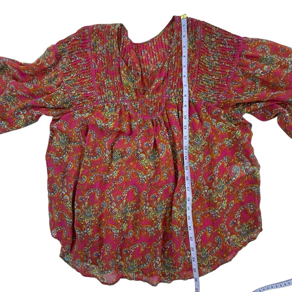 Anthropologie Lil Clara Peasant Blouse Women S M Pink Orange Paisley Floral - Picture 13 of 14